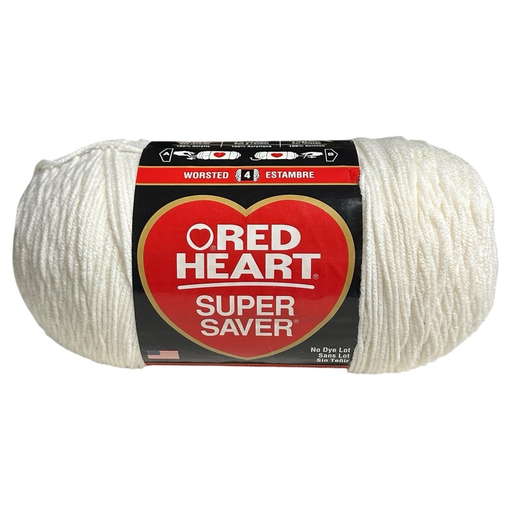 VINTAGE Red Heart Super Saver Yarn WHITE 0311 Acrylic 14oz Jumbo NO DYE‎ LOT